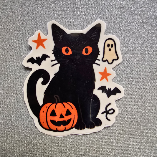 Classic Black Cat and Pumpkin  - Waterproof Sticker